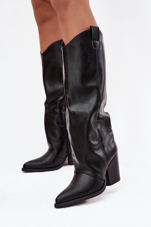 sich Zuarm laufen Stiefel CoZuboy-Stil mit Absätzen aus Öko-Leder schZuarze Farbe Es mussvine