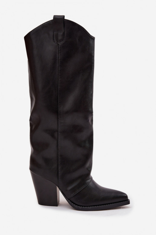 réchauffer bottes style coÀ-boy avec des talons en cuir écologique couleur noire Il fautvine