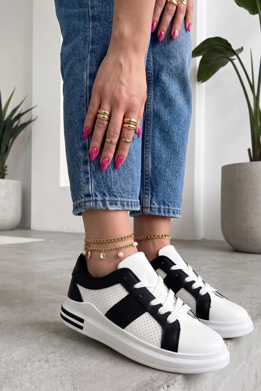 Wit-zwart geperforeerde sneakers Sophia