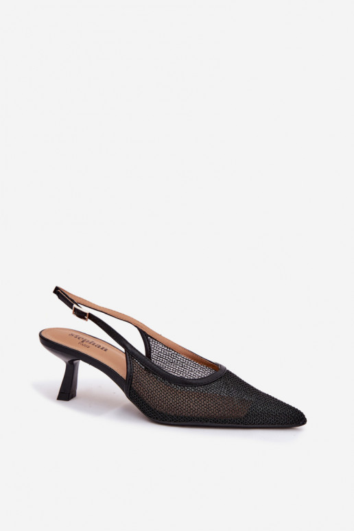 Sandales en maille noires sur un talon fin Calora
