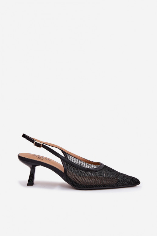 Schwarze Netzsandalen auf einem schmalen Absatz Calora