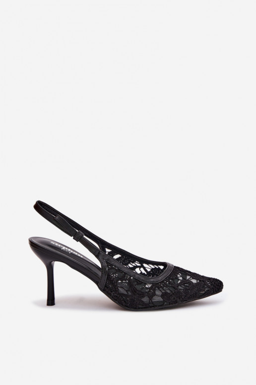 Sandales pour femmes avec des talons fins avec de la dentelle couleur noire Pelivelle