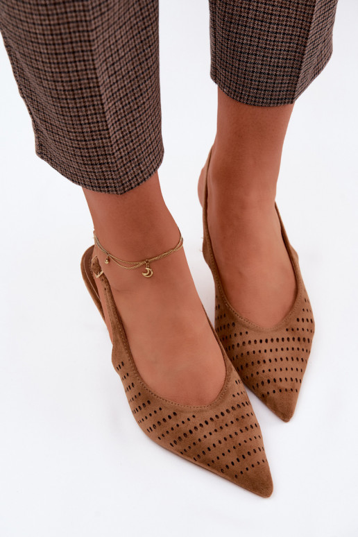 Bruine geperforeerde sandalen met dunne hakken van faux suede Torielle