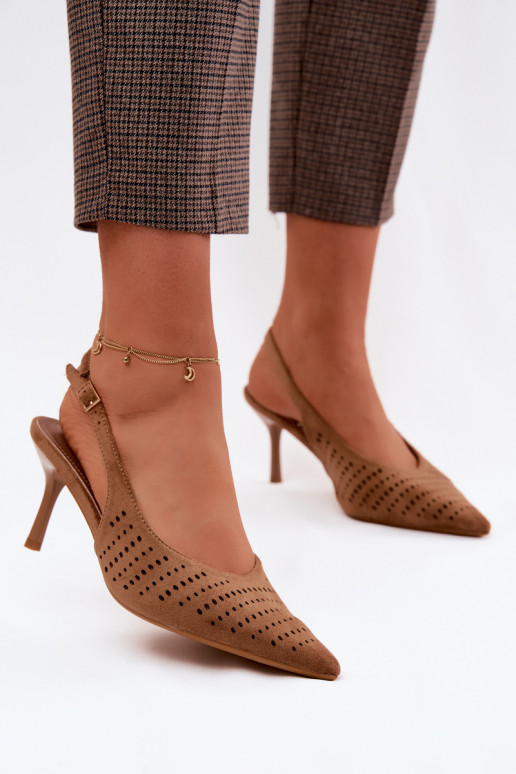 Bruine geperforeerde sandalen met dunne hakken van faux suede Torielle