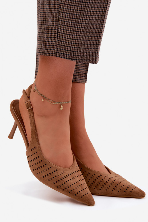 Bruine geperforeerde sandalen met dunne hakken van faux suede Torielle