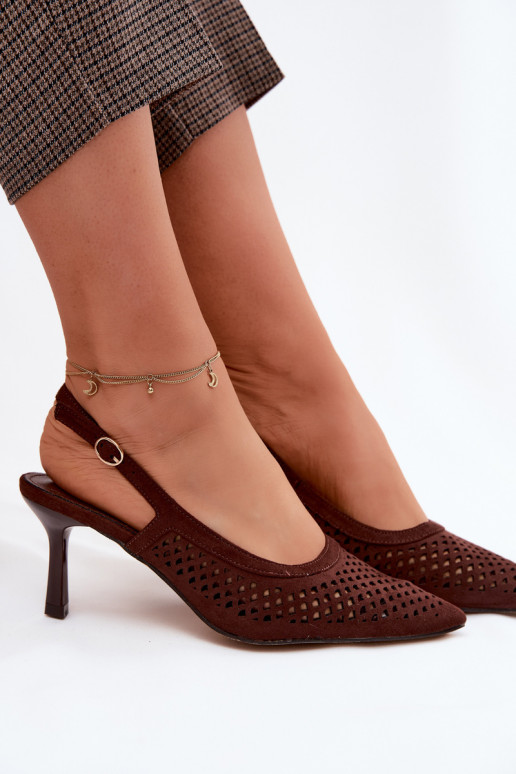 Opengewerkte sandalen met dunne hakken van faux suede Czekolado Velvia