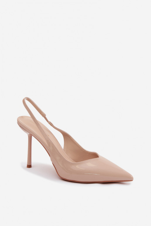 Sandales à talons hauts beiges en cuir verni Calera