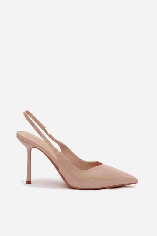 Beige lackierte High-Heels-Sandalen aus Kunstleder Calera