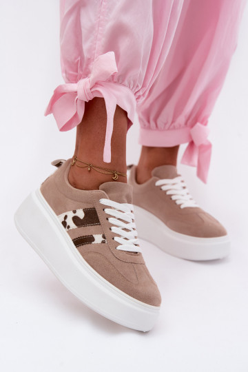 Baskets à plateforme en daim synthétique beige Averin 2
