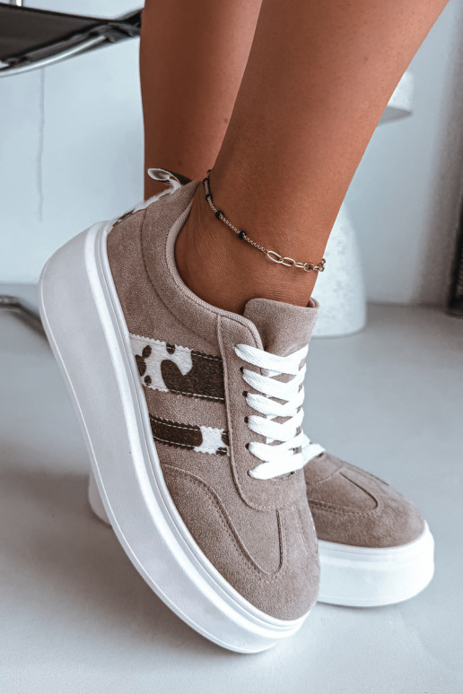 Sneaker mit Plattform aus sandfarbenem Kunstveloursleder Averin