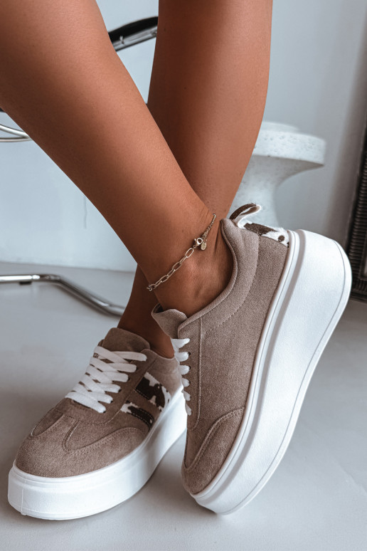 Sneaker mit Plattform aus sandfarbenem Kunstveloursleder Averin