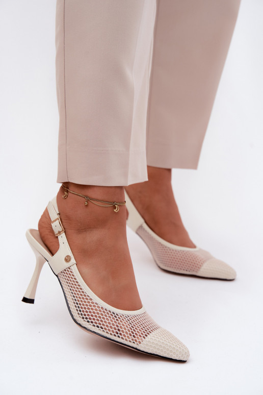 Ivoor leren dames sandalen met dunne hakken Tai turiciejka K7507-22