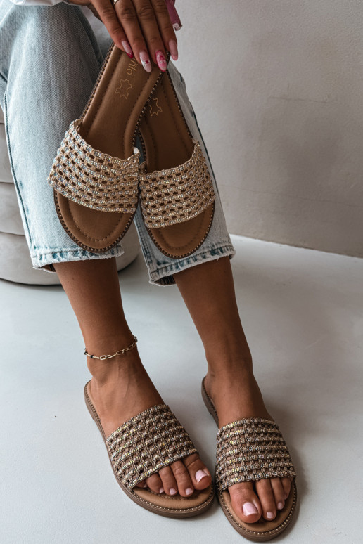 Bruine slippers met glanzende details Fendi