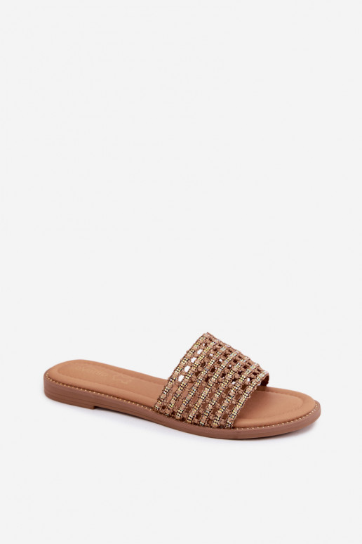 Chaussons bruns avec détails brillants Fendi