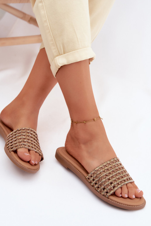 Chaussons bruns avec détails brillants Fendi