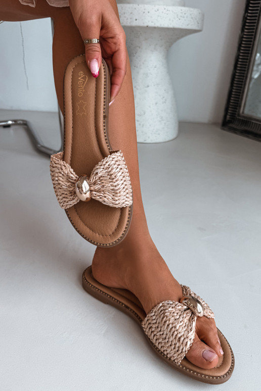 Zandkleurige slippers met gouden details Goldie