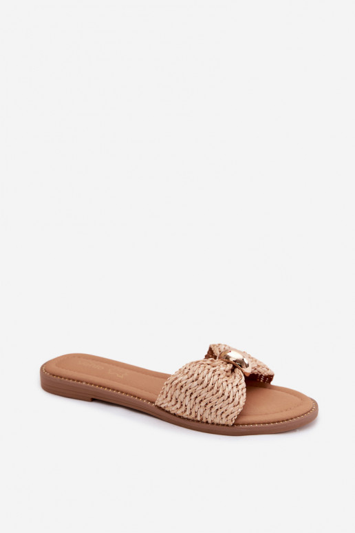 Zandkleurige slippers met gouden details Goldie