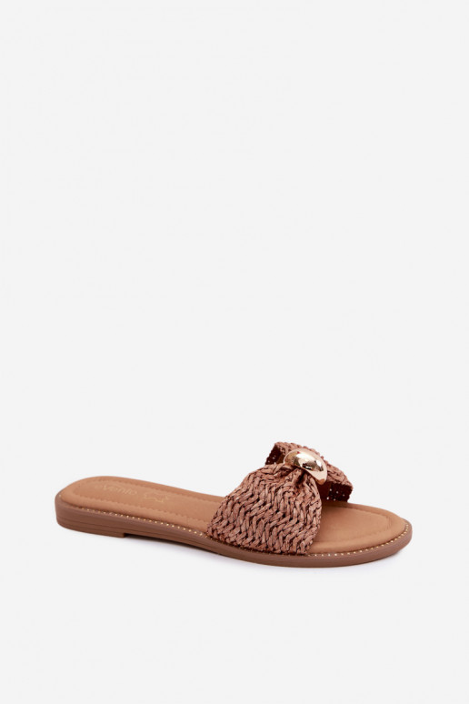Braune Slipper mit goldenen Details Goldie