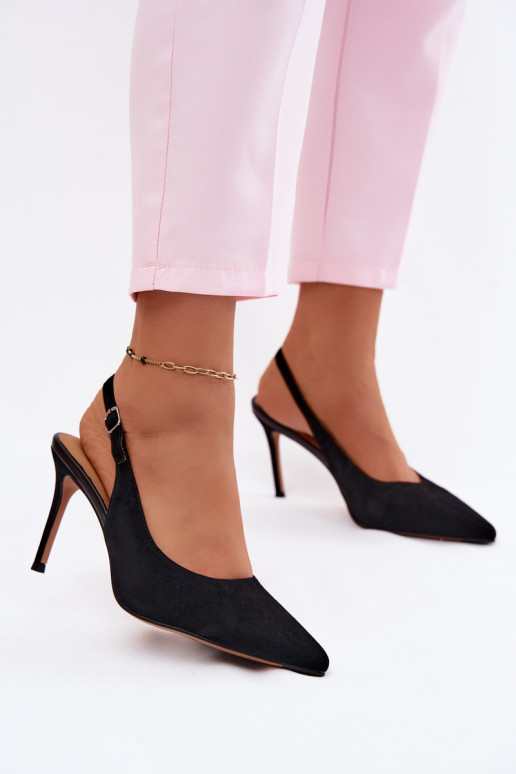 Dames sandalen met dunne hakken in zwarte faux suede Kandy