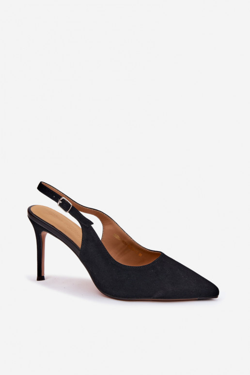 Sandales pour femmes à talons fins en faux daim noir Kandy