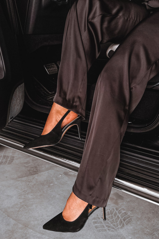 Sandales pour femmes à talons fins en faux daim noir Kandy