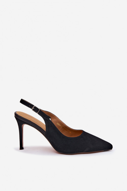 Sandales pour femmes à talons fins en faux daim noir Kandy