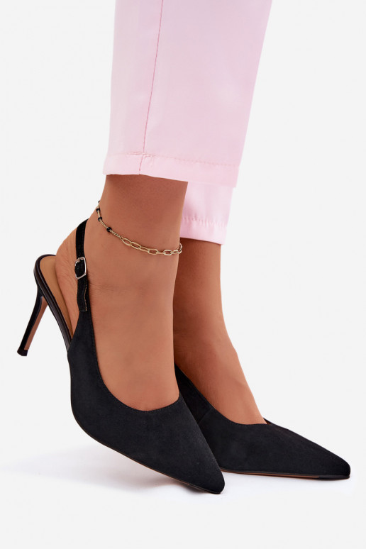 Sandales pour femmes à talons fins en faux daim noir Kandy