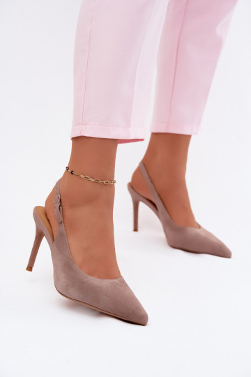 Dames sandalen met dunne hakken in zandkleurige faux suede Kandy