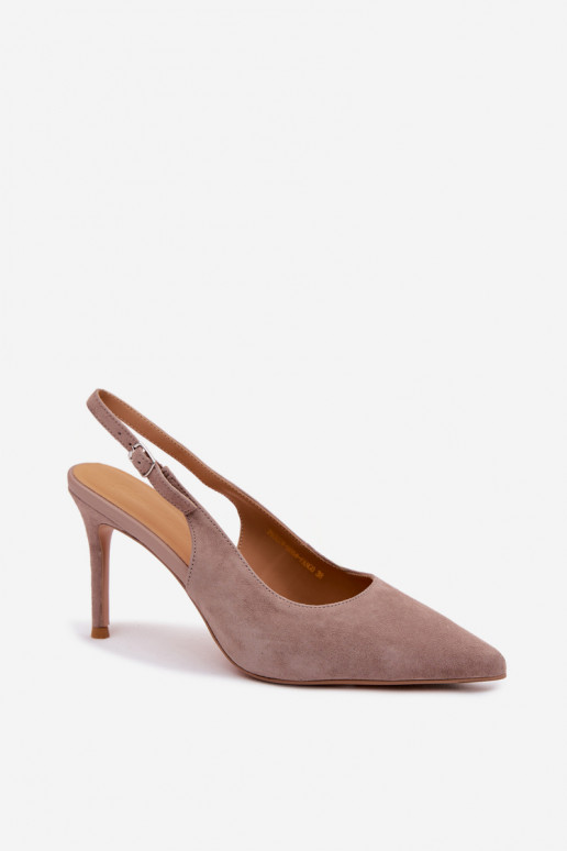 Dames sandalen met dunne hakken in zandkleurige faux suede Kandy