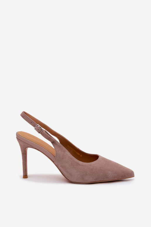 Dames sandalen met dunne hakken in zandkleurige faux suede Kandy