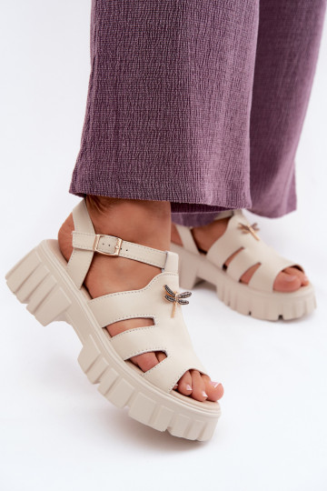 Dames sandalen op platform met gespen Vinceza 79627, zandkleur