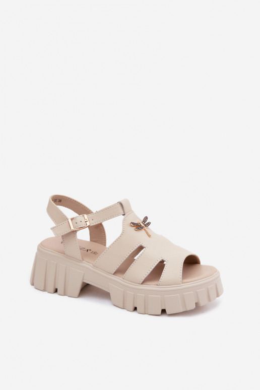 Dames sandalen op platform met gespen Vinceza 79627, zandkleur