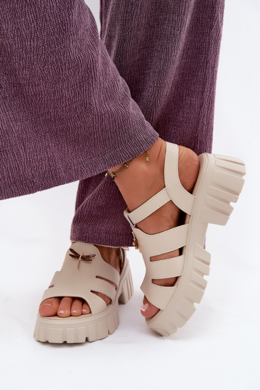 Dames sandalen op platform met gespen Vinceza 79627, zandkleur