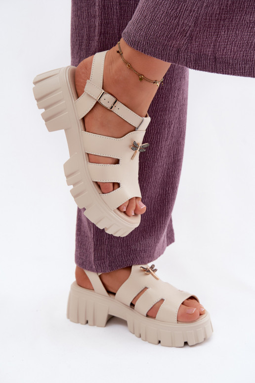 Damen-Platformsandalen mit Schnalle Vinceza 79627, sandfarbe