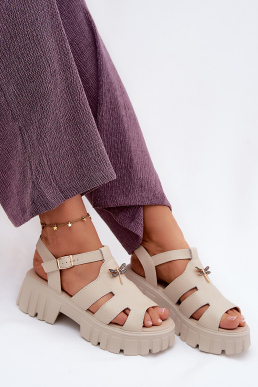 Sandales à plateforme pour femmes avec boucle Vinceza 79627, couleur sable
