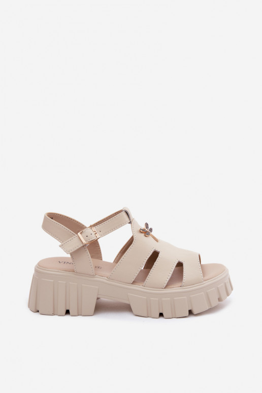 Dames sandalen op platform met gespen Vinceza 79627, zandkleur