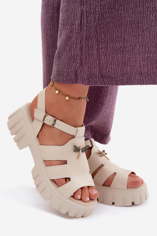 Dames sandalen op platform met gespen Vinceza 79627, zandkleur