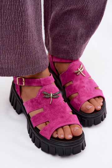 Leder-Suede-Damensandalen mit Schnalle Vinceza 79627, schwarze Farbe