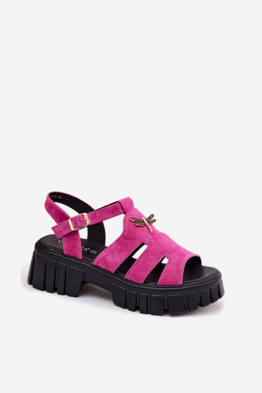 Leder-Suede-Damensandalen mit Schnalle Vinceza 79627, schwarze Farbe
