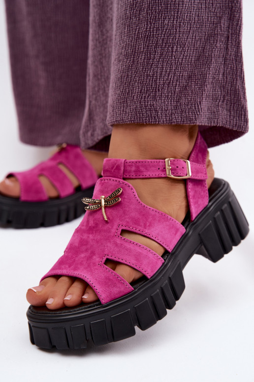 Leder-Suede-Damensandalen mit Schnalle Vinceza 79627, schwarze Farbe