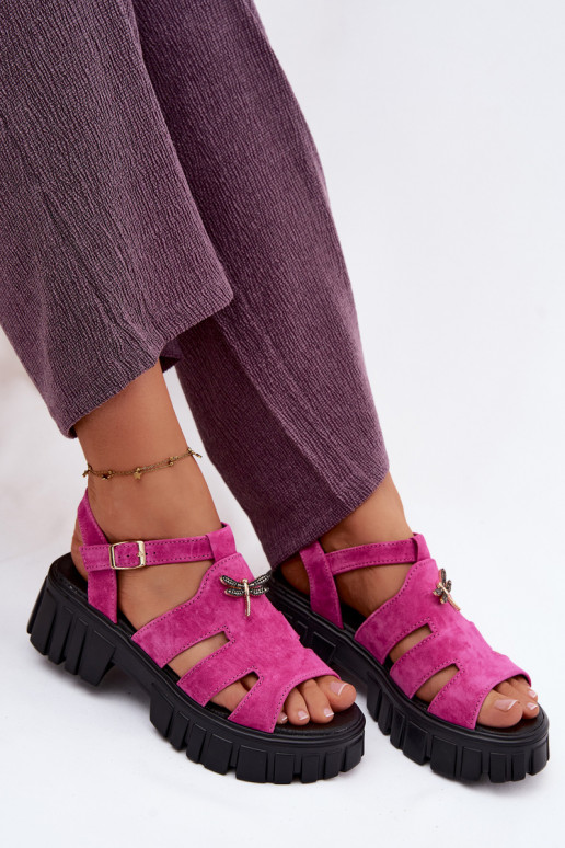 Leder-Suede-Damensandalen mit Schnalle Vinceza 79627, schwarze Farbe