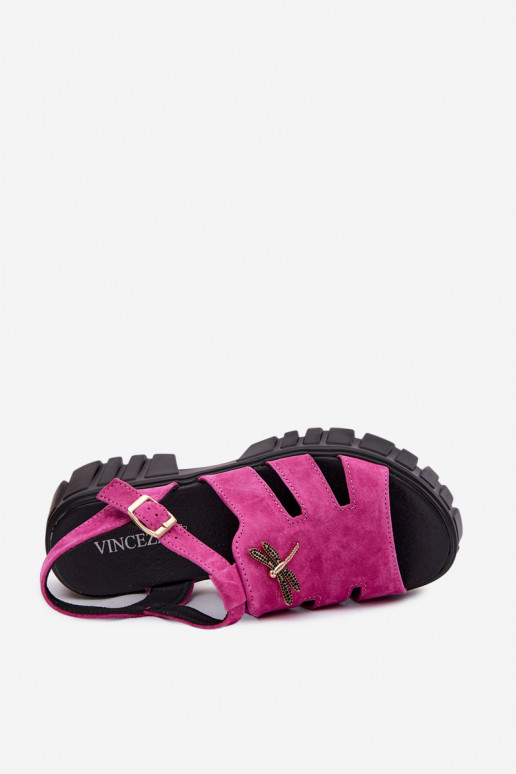 Sandales en cuir daim pour femmes avec boucle Vinceza 79627, couleur noire