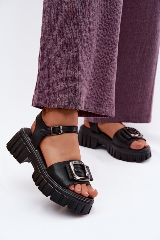Sandales à plateforme pour femmes avec boucles Vinceza 79611, couleur noire