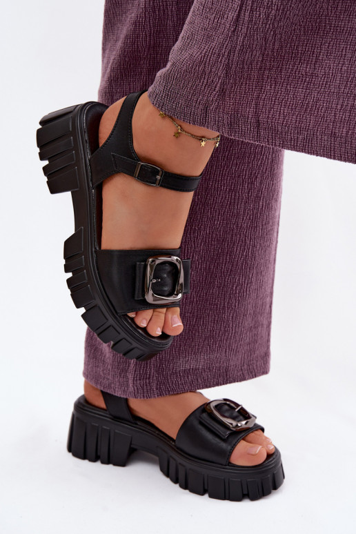 Sandales à plateforme pour femmes avec boucles Vinceza 79611, couleur noire