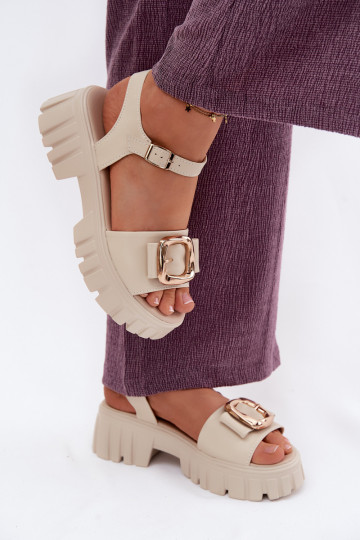 Dames platformsandalen met gespen Vinceza 79611, zandkleur