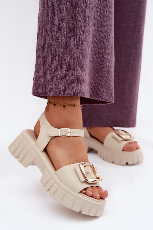Dames platformsandalen met gespen Vinceza 79611, zandkleur