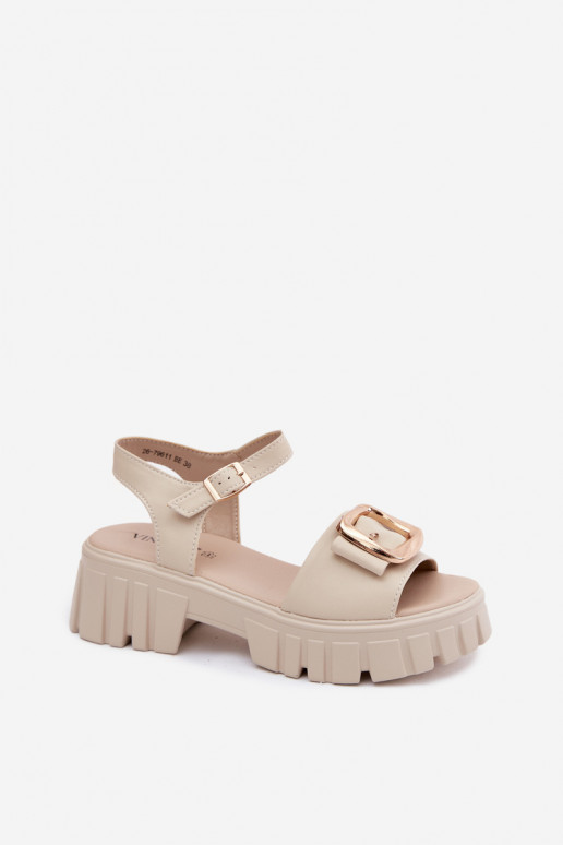 Damen-Platformsandalen mit Schnallen Vinceza 79611, sandfarben