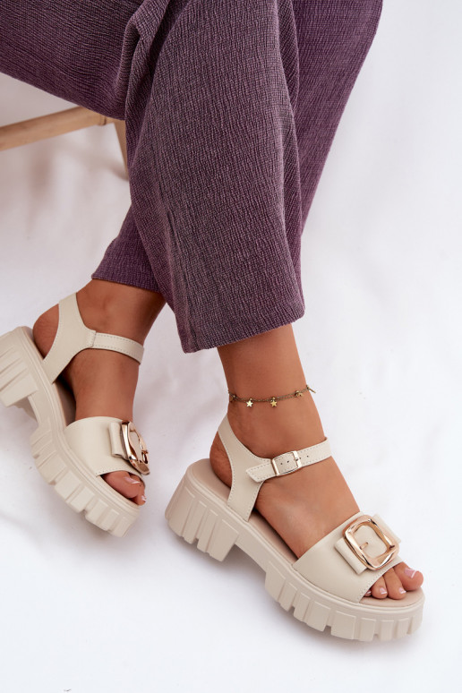 Damen-Platformsandalen mit Schnallen Vinceza 79611, sandfarben
