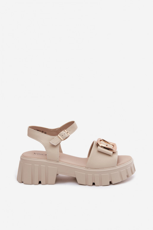 Sandales à plateforme pour femmes avec boucles Vinceza 79611, couleur sable
