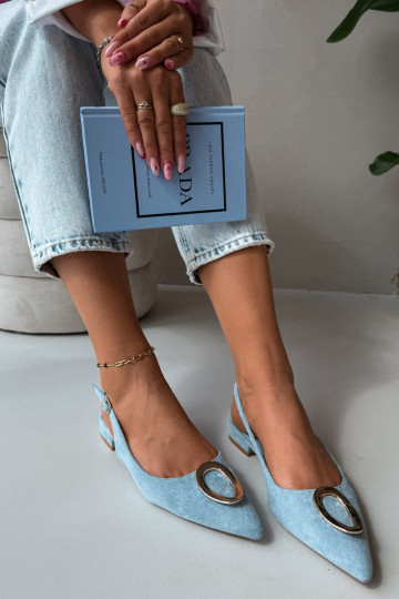 Dames sandalen met brede hak en ornamenten in blauwe kleur van Sparkle
